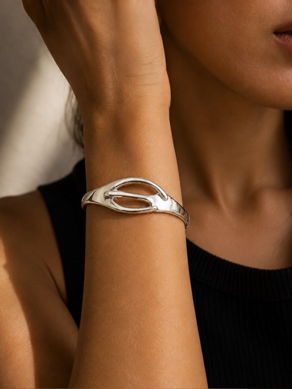 Vintage Mexican Sterling Silver Modernist Sculptural Cuff Bracelet 925 24g